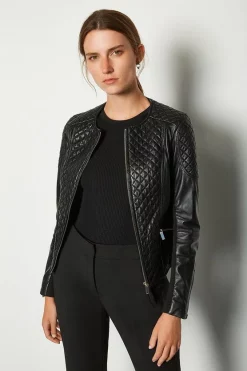 Wholesale β€οΈ Karen Millen Petite Leather Quilted Biker Jacket π