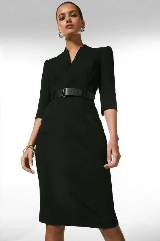 Best deal โค๏ธ Karen Millen Petite Forever Belted Midi Pencil ๐ Dress โค๏ธ