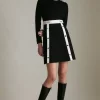 Promo 🛒 Karen Millen Snaffle Trim Colour Block Ponte Funnel Neck Skater 👗 Dress ⌛