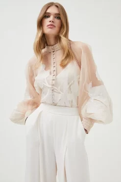 Best reviews of 🥰 Karen Millen Floral Applique Organdie Button Woven Blouse 👍