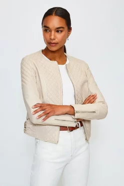 Best deal 🥰 Karen Millen Leather Quilted Biker Jacket 😉