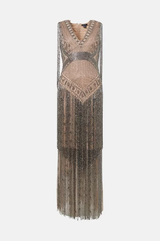 Outlet 👏 Karen Millen Beaded Fringed Woven Maxi 👗 Dress 😍 - Image 4