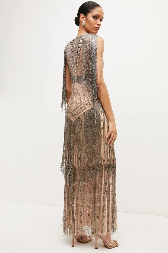 Outlet 👏 Karen Millen Beaded Fringed Woven Maxi 👗 Dress 😍 - Image 5