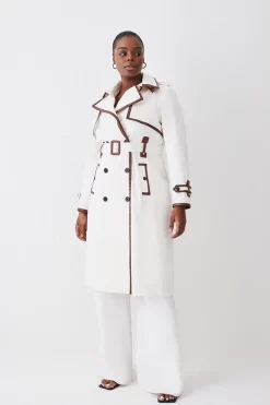 Promo ✔️ Karen Millen Plus Size Collar Detail Belted Trench 🧥 Coat - ivory 🤩