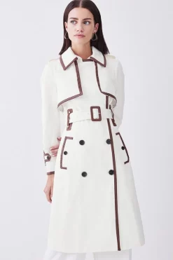 Top 10 🤩 Karen Millen Petite Collar Detail Belted Trench 🧥 Coat - ivory ✔️