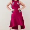 Cheap 🔔 Karen Millen Plus Size Embellished High Low Hem Knit Midi 👗 Dress - pink 💯