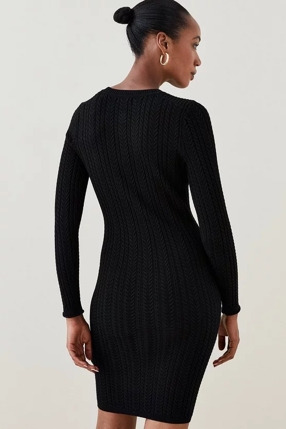 Best Sale ❤️ Karen Millen Military Trim Cable Knit Mini 👗 Dress 🤩 - Image 3