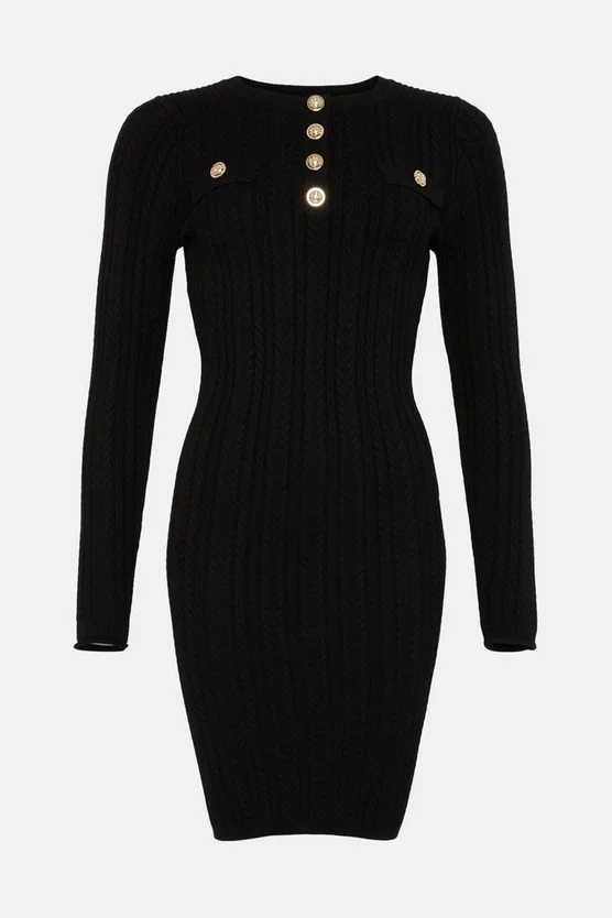 Best Sale ❤️ Karen Millen Military Trim Cable Knit Mini 👗 Dress 🤩 - Image 4