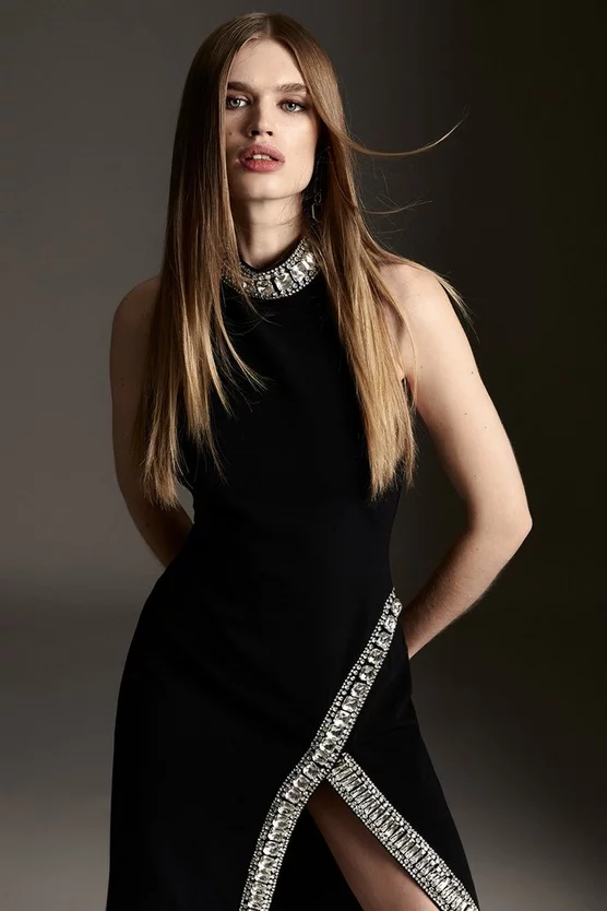 Hot Sale π₯° Karen Millen Crystal Embellished Woven Thigh Split Maxi π - Image 2