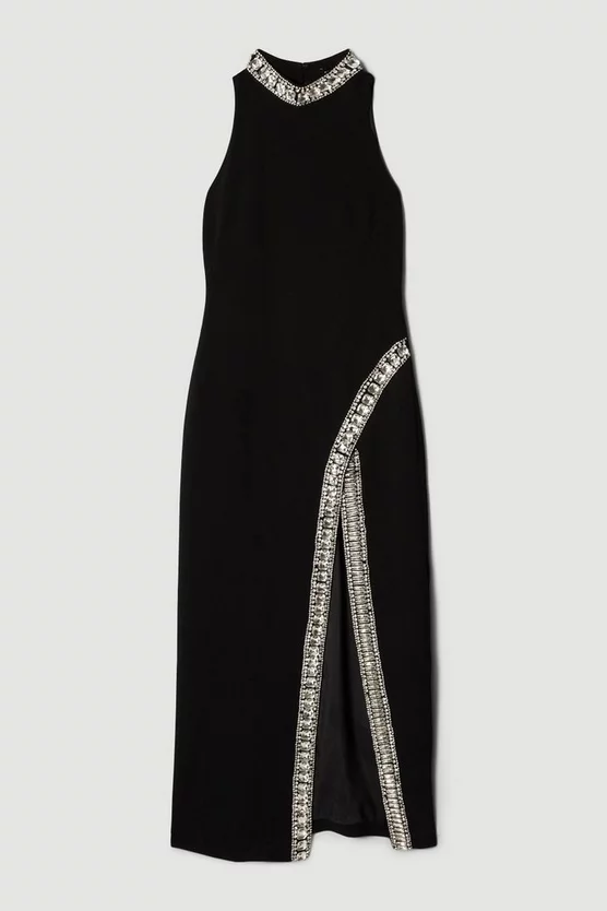 Hot Sale π₯° Karen Millen Crystal Embellished Woven Thigh Split Maxi π - Image 4