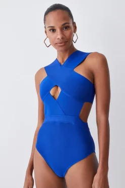 Cheapest 👍 Karen Millen Bandage Textured Cross Front 🩱 Swimsuit 😉