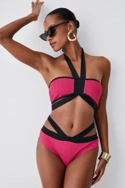 Best Sale 😍 Karen Millen Ripple Colour Block 👙 Bikini Bottoms - pink 😉