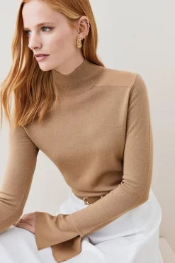 Outlet ❤️ Karen Millen Merino Wool Silk Cuff Knit Jumper - camel 💯