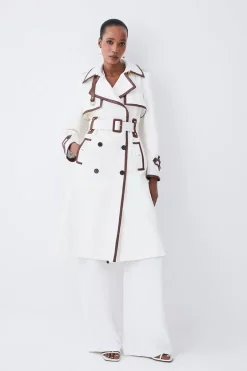 Buy 🧨 Karen Millen Collar Detail Belted Trench 🧥 Coat - ivory 🔥