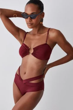 New 💯 Karen Millen Slinky Strappy 👙 Bikini Bottoms - burgundy 🥰