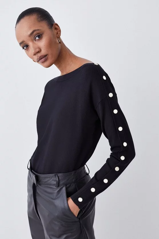 Best Pirce π Karen Millen Viscose Blend Knit Slouchy Trim Detail Jumper β€οΈ