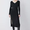 Deals 😉 Karen Millen Viscose Blend Knit Belted Slouchy Midi 👗 Dress - black 😍