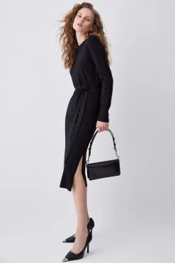 Budget 🤩 Karen Millen Viscose Blend Tie Waisted Knitted Midi 👗 Dress 🤩