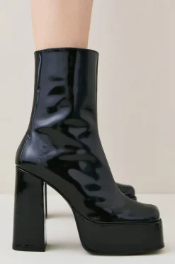 Budget β¨ Karen Millen Leather Patent Platform Boot - black π―