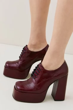 Promo 💯 Karen Millen Leather Platform Lace Up 👟 Shoe Boot - red 👏