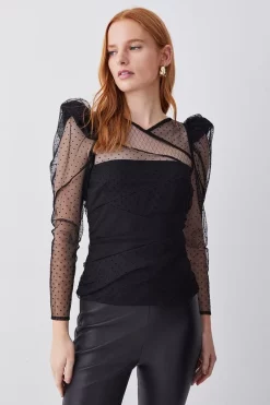 Flash Sale 😀 Karen Millen Mixed Mesh Spot Tulle Top 🤩