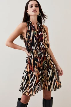 Discount 🛒 Karen Millen Animal Shirred Halter Woven Mini 👗 Dress 😉