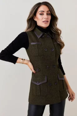 Hot Sale ✨ Karen Millen Lydia Millen Heritage Tweed Sleeveless Jacket - dark green ✔️