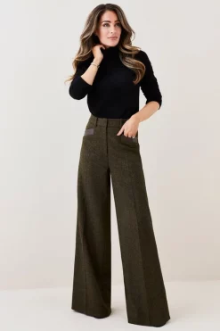 Buy ✨ Karen Millen Lydia Millen Heritage Tweed Wide Leg Trousers - dark green 🎉