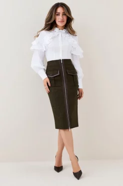 Flash Sale 🔥 Karen Millen Lydia Millen Heritage Tweed Belted Pencil 👗 Skirt - dark green ✔️