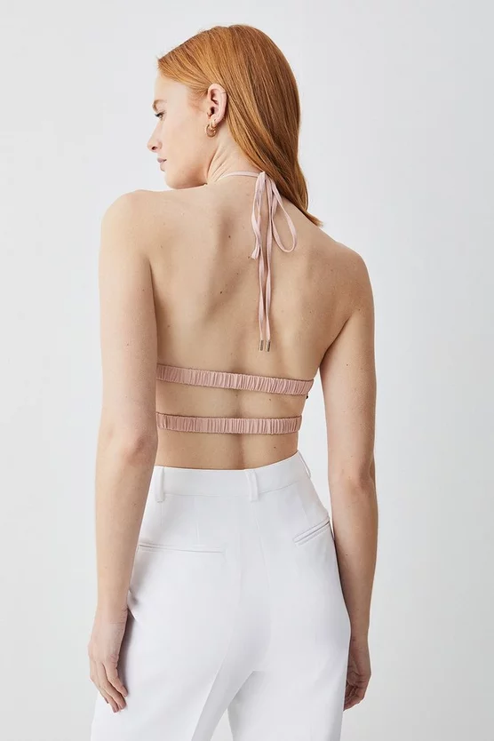 Hot Sale π Karen Millen Liquid Sequin Hanky Woven Halter Top - rose gold π - Image 3