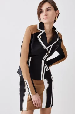 Best deal 🌟 Karen Millen Pu Colour Block And Bandage Knit Biker Jacket 🛒
