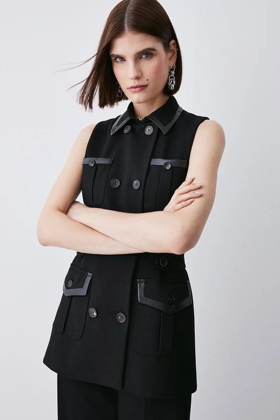 Brand new π― Karen Millen Structure Crepe Pocket Sleeveless Jacket - black π - Image 2