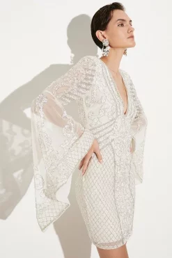 Wholesale π― Karen Millen Embellished Kimono Sleeve Beaded Mini π Dress - iridescent β€οΈ