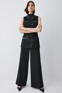 Best Sale 🔥 Karen Millen Structured Crepe Wide Leg Trousers - black 🤩