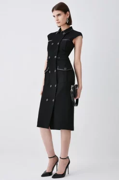 Best Sale 🧨 Karen Millen Structured Crepe Pocket Detail Midi 👗 Dress - black 🧨