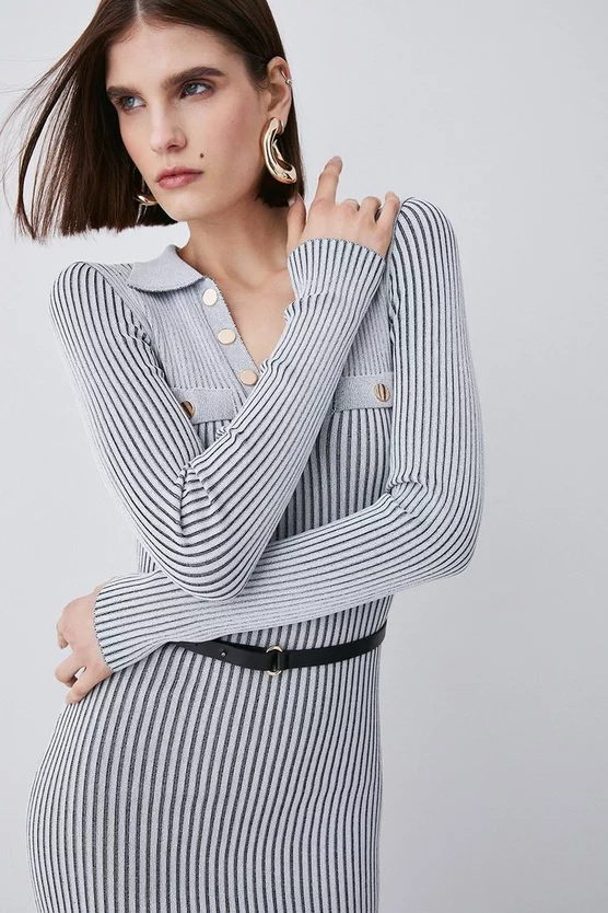 Discount π Karen Millen Buttoned Collar Pocket Front Midi π Dress - grey π - Image 2