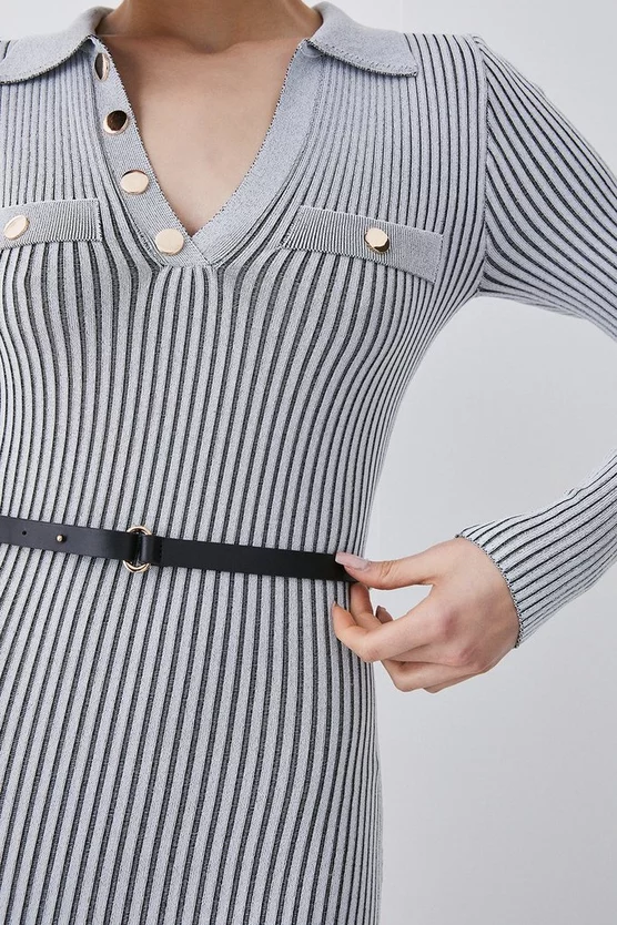 Discount π Karen Millen Buttoned Collar Pocket Front Midi π Dress - grey π - Image 3