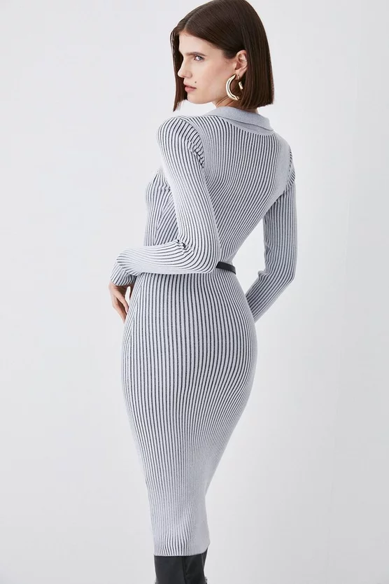 Discount π Karen Millen Buttoned Collar Pocket Front Midi π Dress - grey π - Image 5