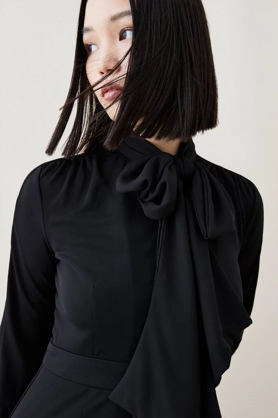 Deals π Karen Millen Button Through Pussy Bow Georgette Jersey π Dress π - Image 2