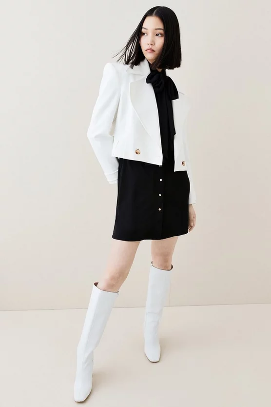 Deals π Karen Millen Button Through Pussy Bow Georgette Jersey π Dress π - Image 3