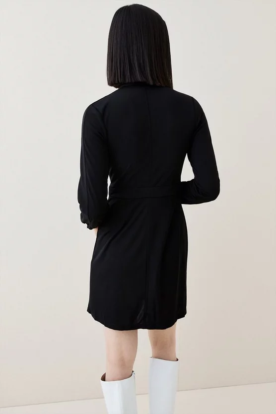 Deals π Karen Millen Button Through Pussy Bow Georgette Jersey π Dress π - Image 5