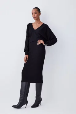 Promo π― Karen Millen Viscose Blend Knit Midi π Dress - black π