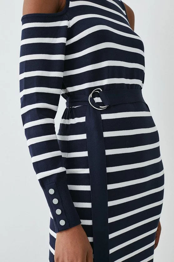 Promo π Karen Millen Viscose Blend Knit Cut Out Stripe Midi π Dress - navy β - Image 5