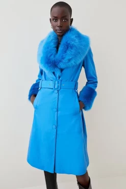 Cheap 🌟 Karen Millen Shearling Cuff & Collar Leather 🧥 Coat 🎁