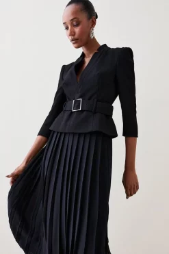 Best deal 🥰 Karen Millen Structured Crepe Forever Soft Pleated Midi 👗 Dress 💯