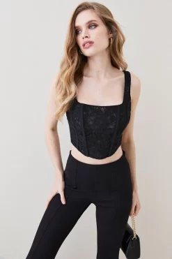 Best deal 🎁 Karen Millen Corded Lace And Mesh Panelled Woven Corset - black 👍