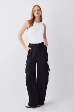 Discount β€οΈ Karen Millen High Waisted Wide Leg Satin Cargo Trouser π