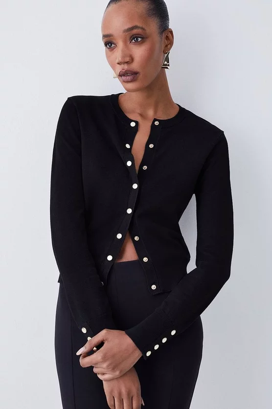 Best Sale β€οΈ Karen Millen Petite Viscose Blend Knit Crew Neck Cardigan π