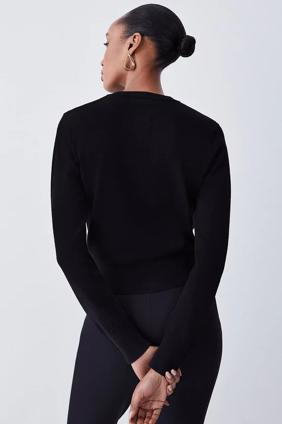 Best Sale β€οΈ Karen Millen Petite Viscose Blend Knit Crew Neck Cardigan π - Image 3