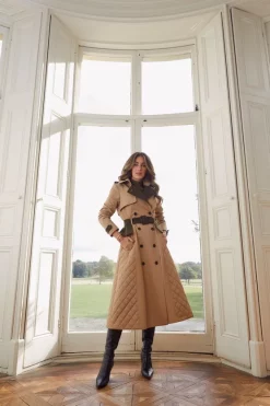 Top 10 🔔 Karen Millen Lydia Millen Cotton Heritage Tweed Mix Trench 🧥 Coat - camel 🥰